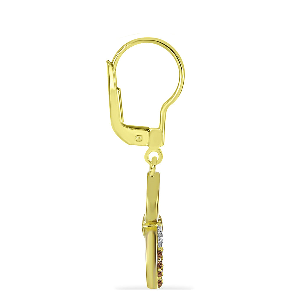 Goldplattierte Silberohrringe mit Champagner-Diamant und weißem Diamant