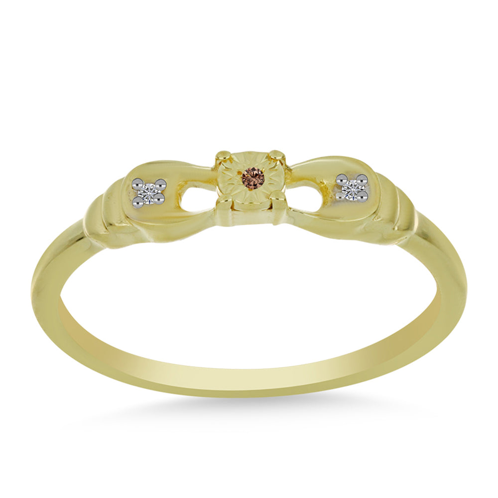 Goldplattierter Silberring mit Champagner-Diamant und weißem Diamant