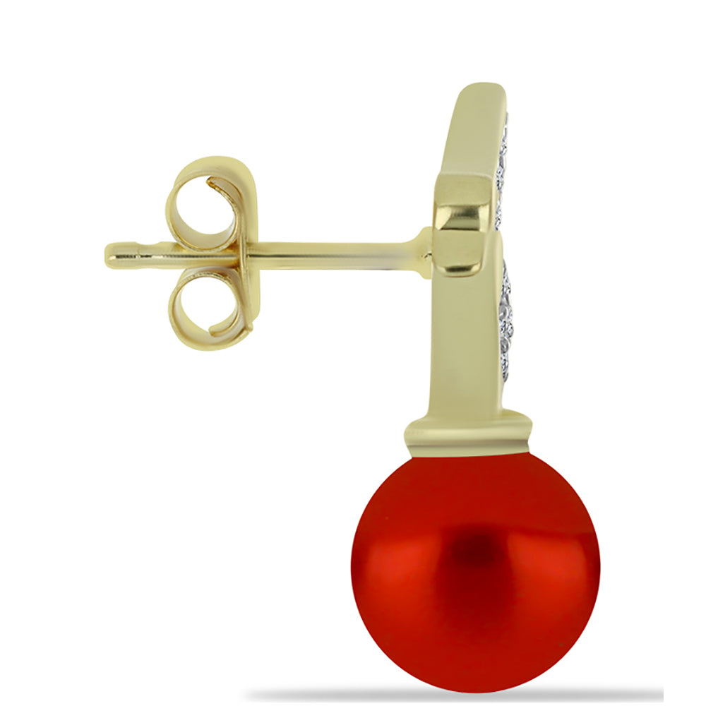 Goldplattierte Silberohrringe mit roter Süßwasserperle und weißem Topas