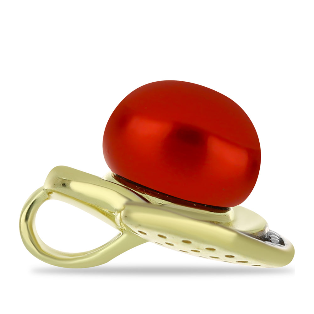 Goldplattierter Silberanhänger mit roter Süßwasserperle und weißem Topas