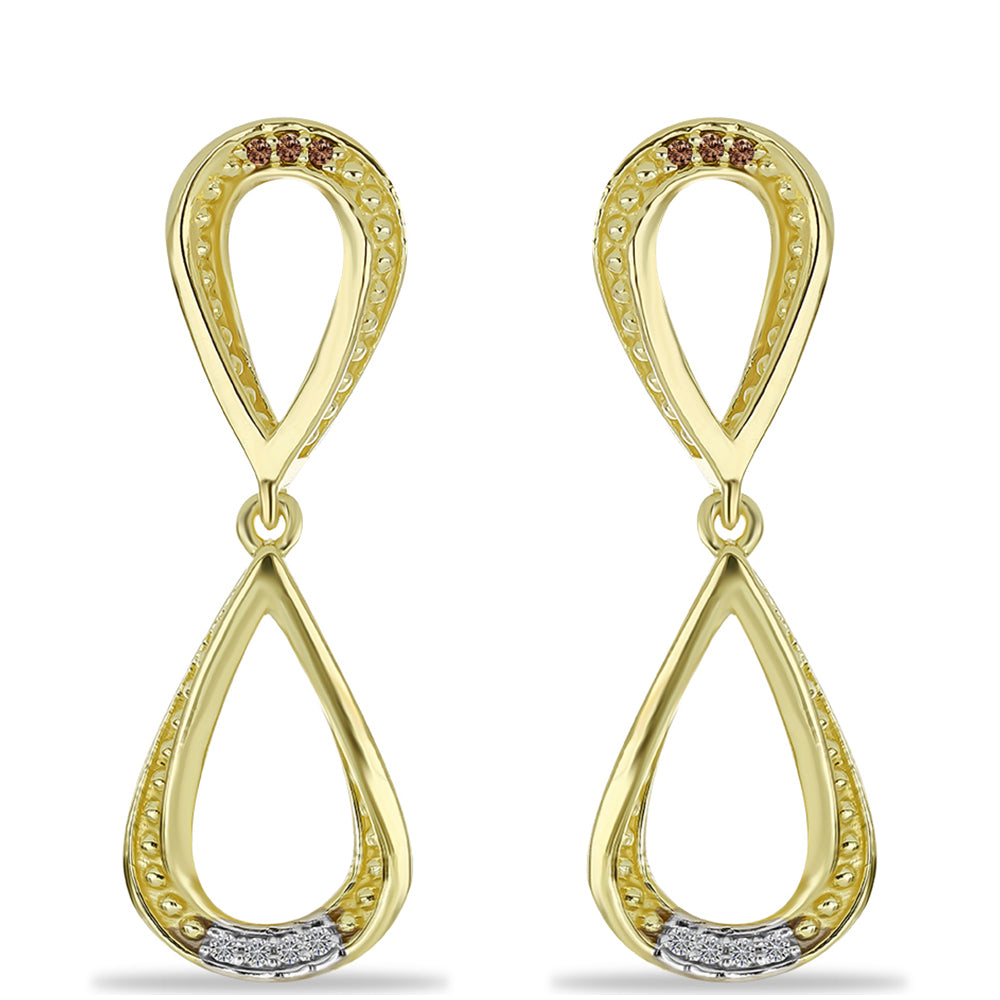 Goldplattierte Silberohrringe mit Champagner-Diamant und weißem Diamant