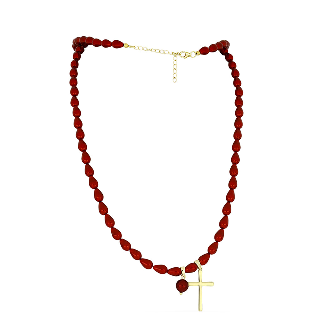 Goldplattierte Silberhalskette mit roter Süßwasserperle