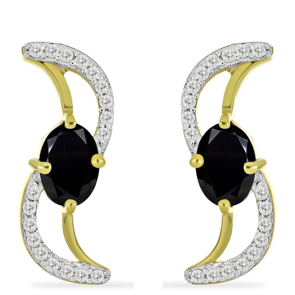Goldplattierte Silberohrringe mit schwarzem Onyx und weißem Topas