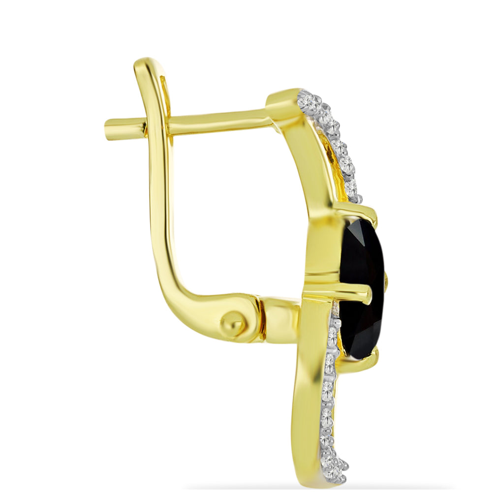Goldplattierte Silberohrringe mit schwarzem Onyx und weißem Topas