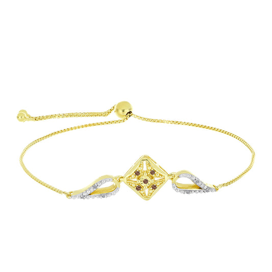 Goldplattiertes Silberarmband mit Champagner-Diamant und weißem Diamant