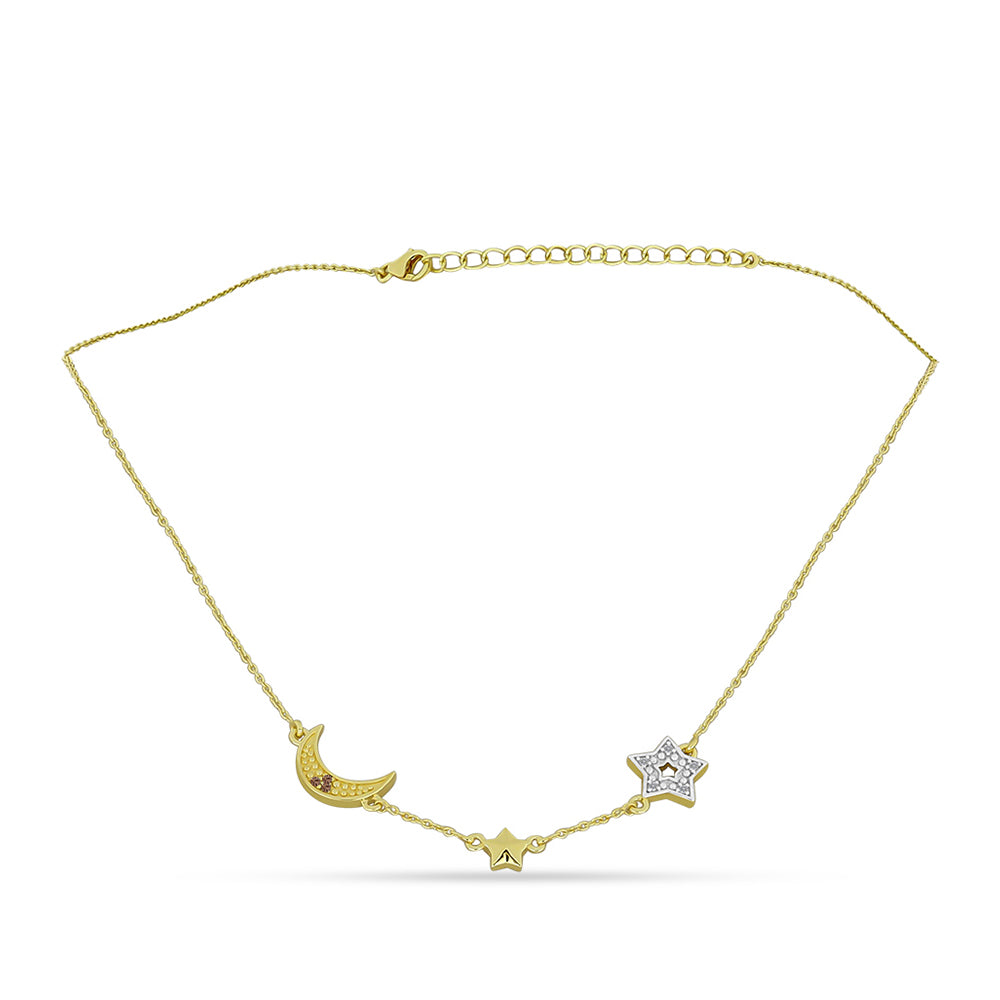 Goldplattierte Silberhalskette mit Champagner-Diamant und weißem Diamant