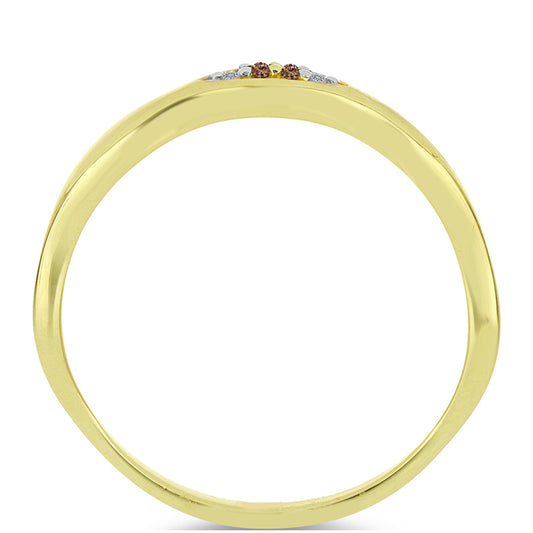 Goldplattierter Silberring mit Champagner-Diamant und weißem Diamant