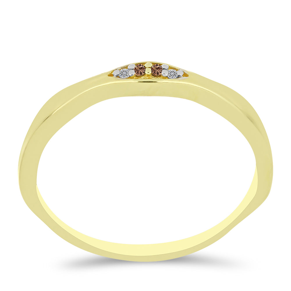 Goldplattierter Silberring mit Champagner-Diamant und weißem Diamant