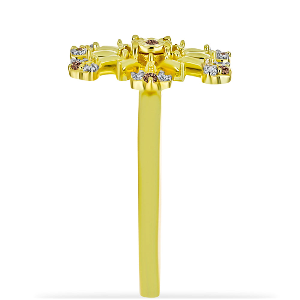 Goldplattierter Silberring mit Champagner-Diamant und weißem Diamant