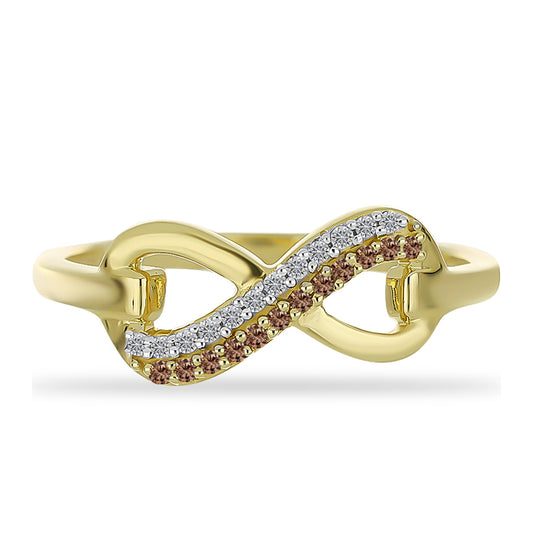 Goldplattierter Silberring mit Champagner-Diamant und weißem Diamant