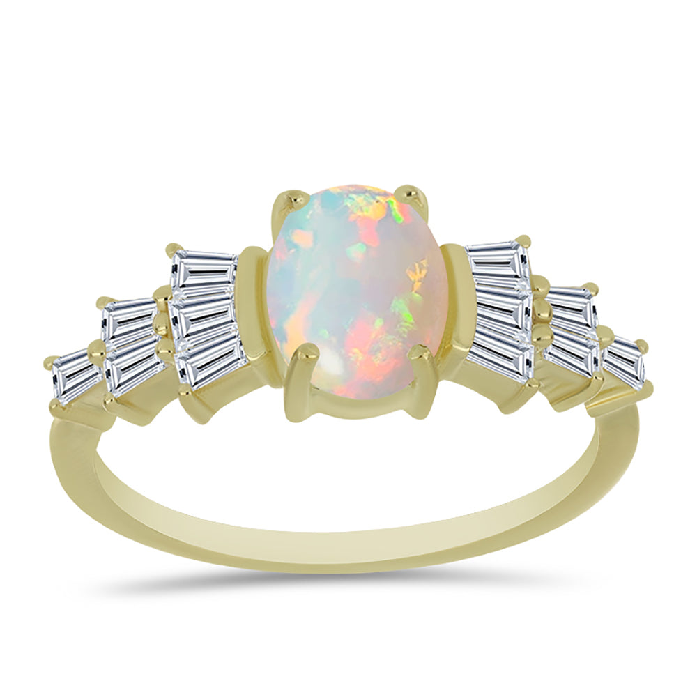 Goldplattierter Silberring mit Welo-Opal und weißem Zirkon