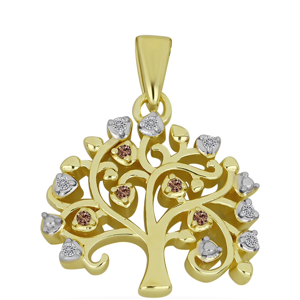 Goldplattierter Silberanhänger mit Champagner-Diamant und weißem Diamant