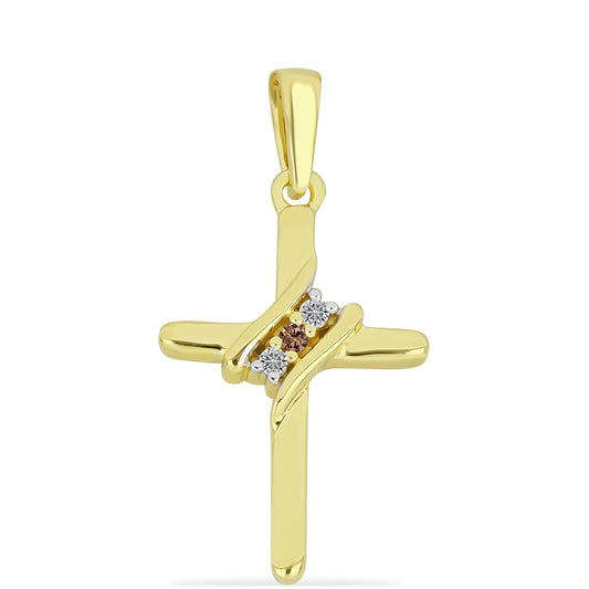 Goldplattierter Silberanhänger mit Champagner-Diamant und weißem Diamant