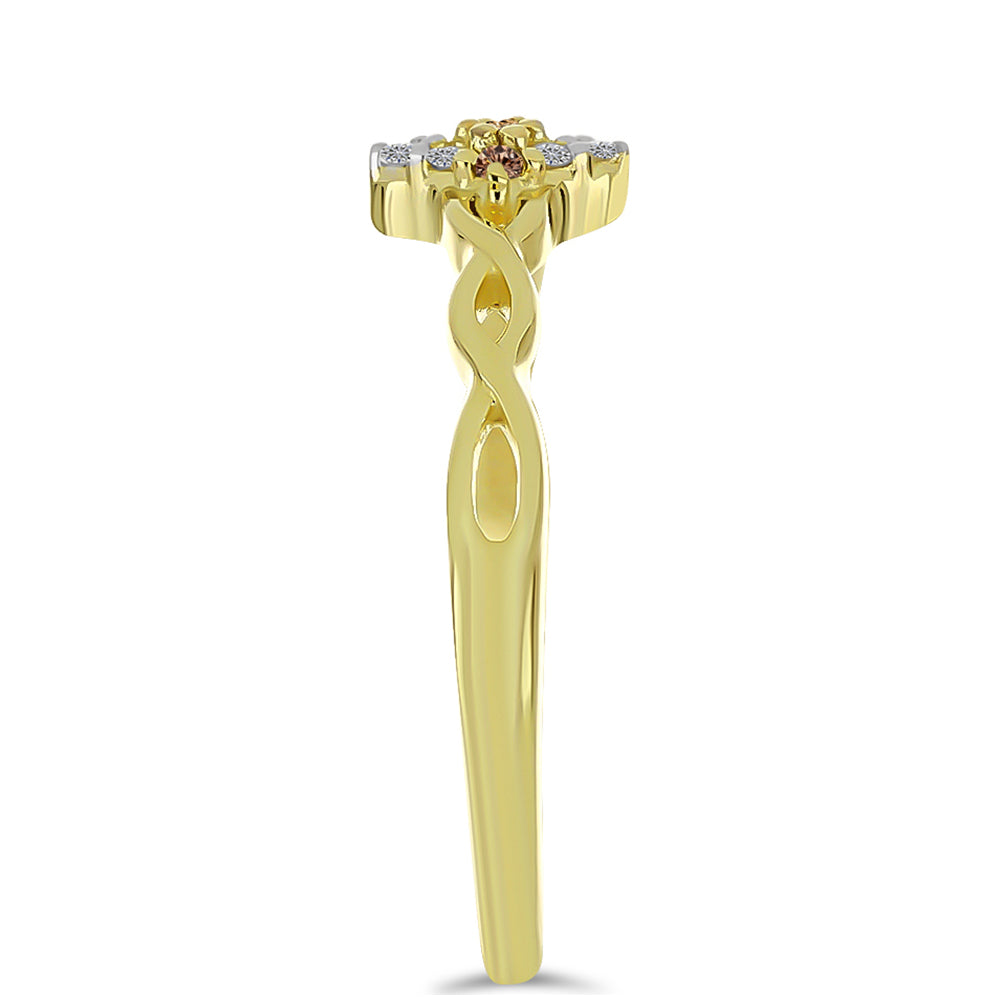 Goldplattierter Silberring mit Champagner-Diamant und weißem Diamant