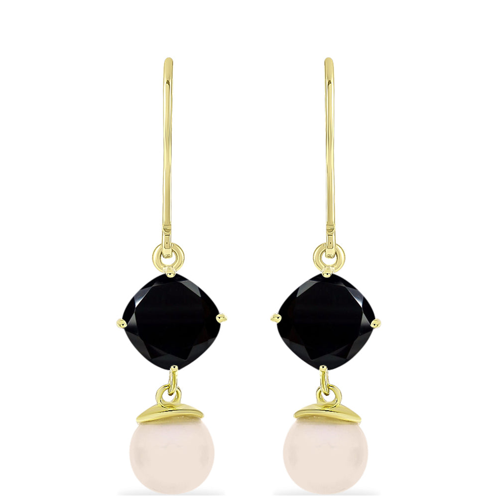 Goldplattierte Silberohrringe mit schwarzem Onyx aus Suwar und weißer Süßwasserperle