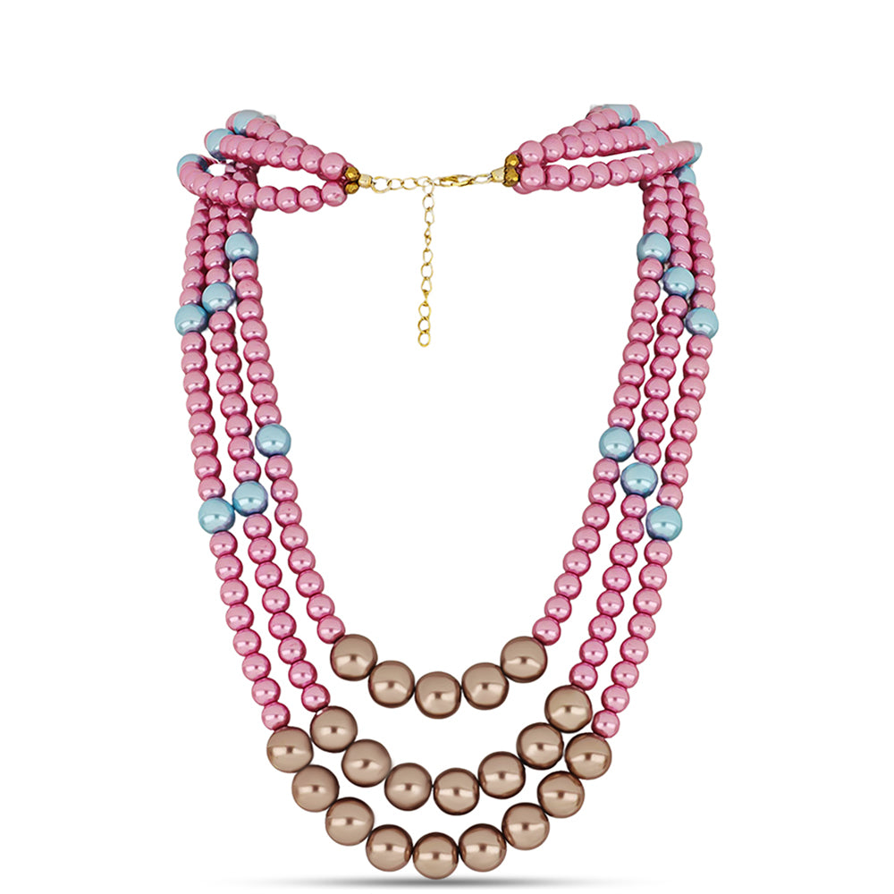 Goldplattierte Silberhalskette mit wasserblauer Süßwasserperle und rosafarbener Süßwasserperle