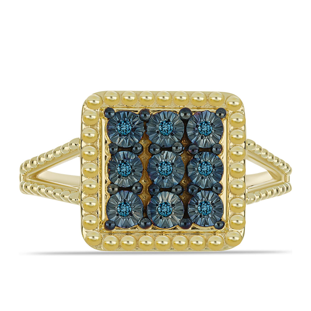Goldplattierter Silberring mit blauem Diamant