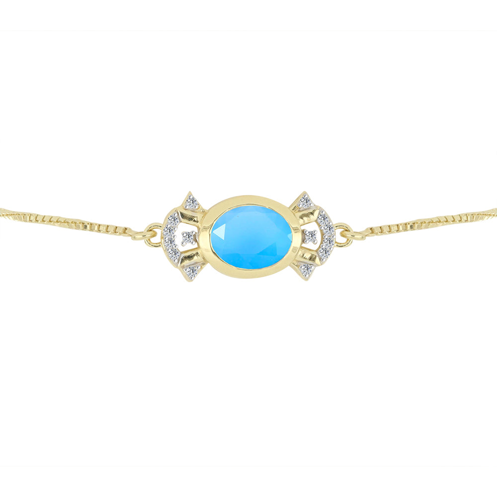Goldplattiertes Silberarmband mit Aqua-Chalcedon und weißem Topas
