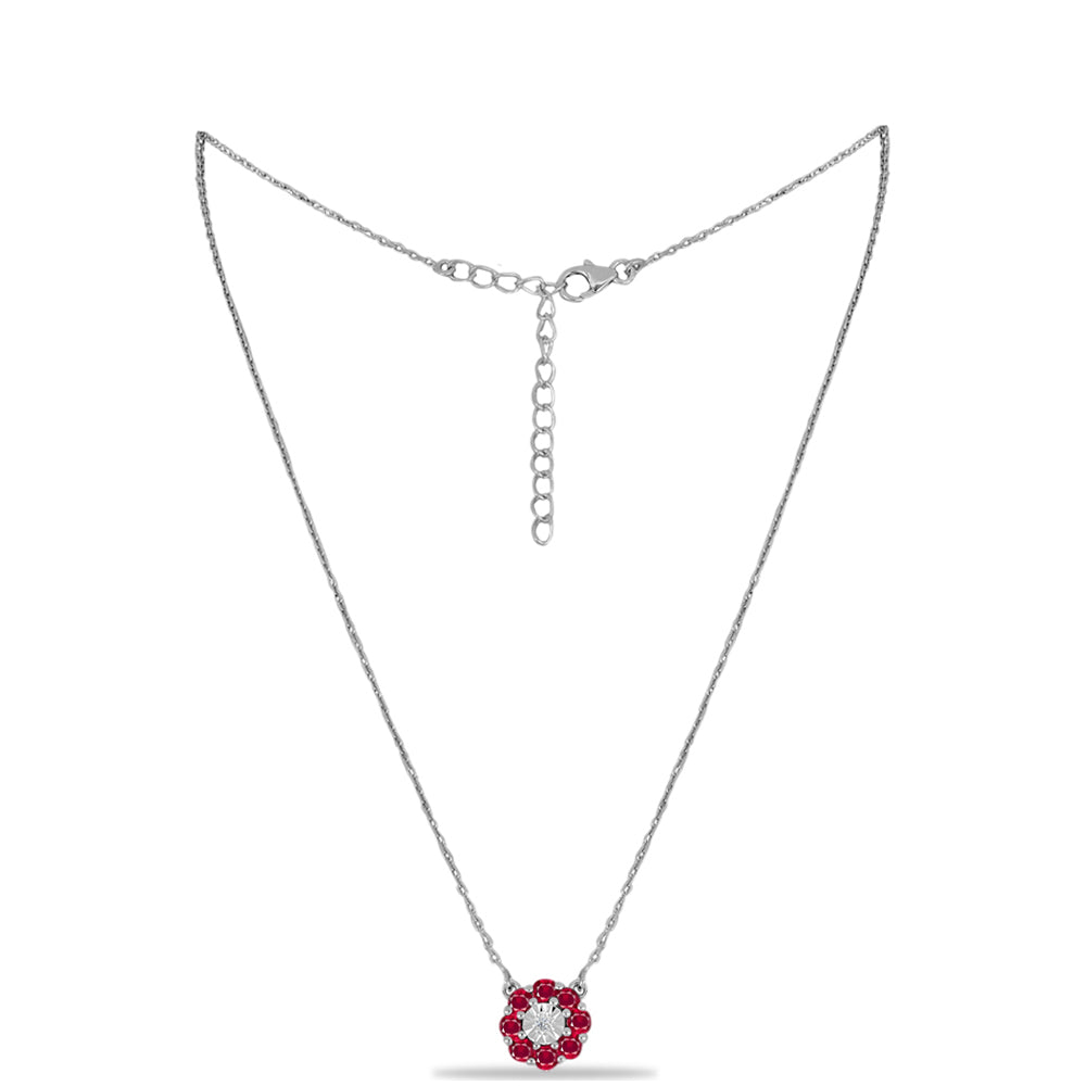 Silberhalskette mit Rubin aus Madagaskar und weißem Diamant