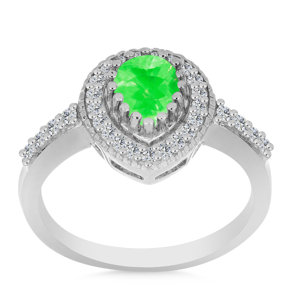 Silberring mit Hyalit-Opal und weißem Topas