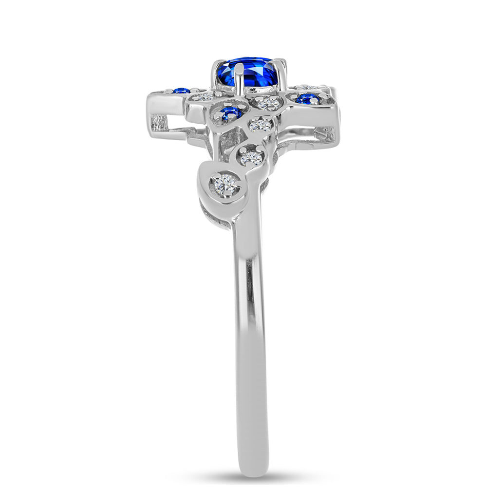 Silberring mit australischem blauem Saphir und weißem Topas