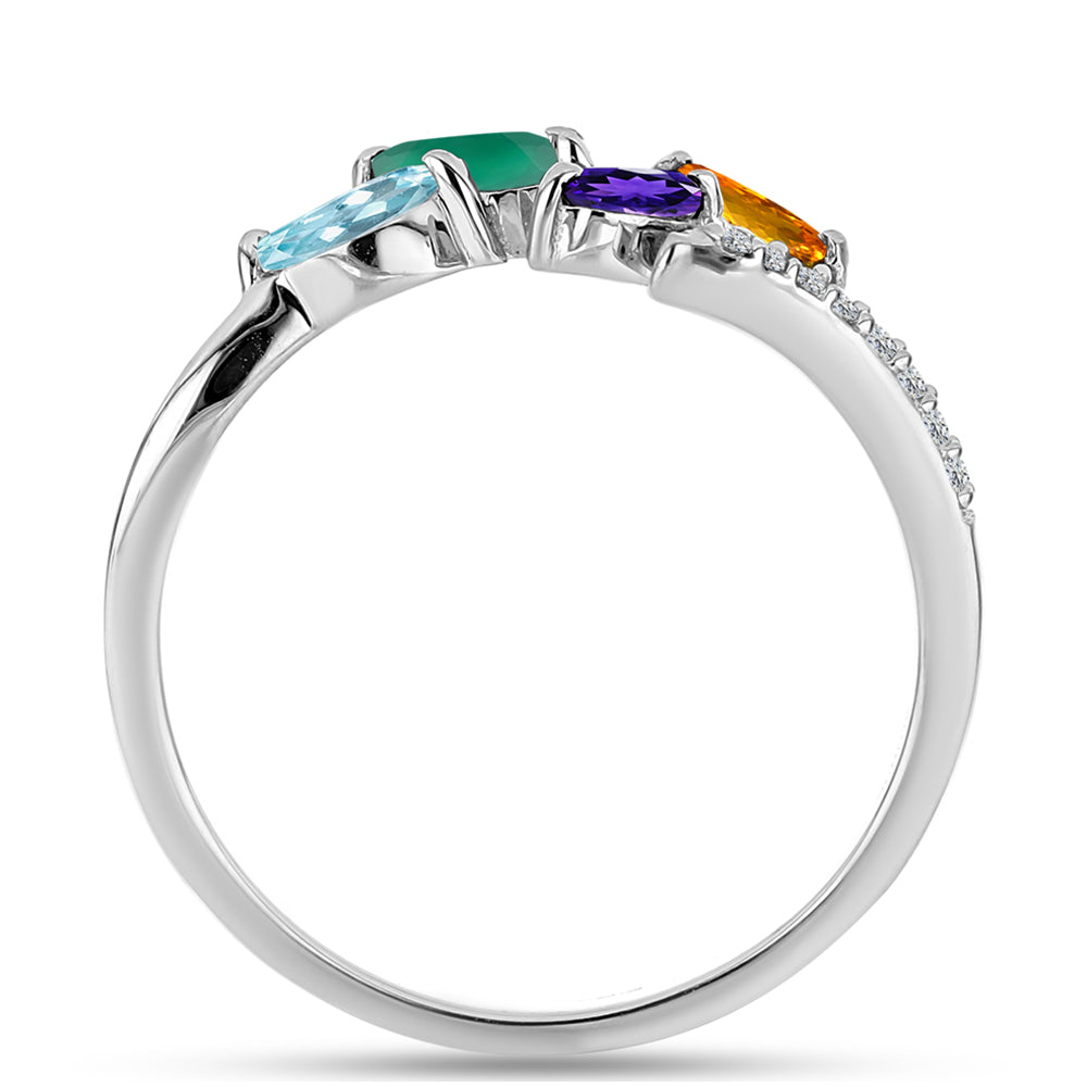 Silberring mit marokkanischem Amethyst und grünem Achat