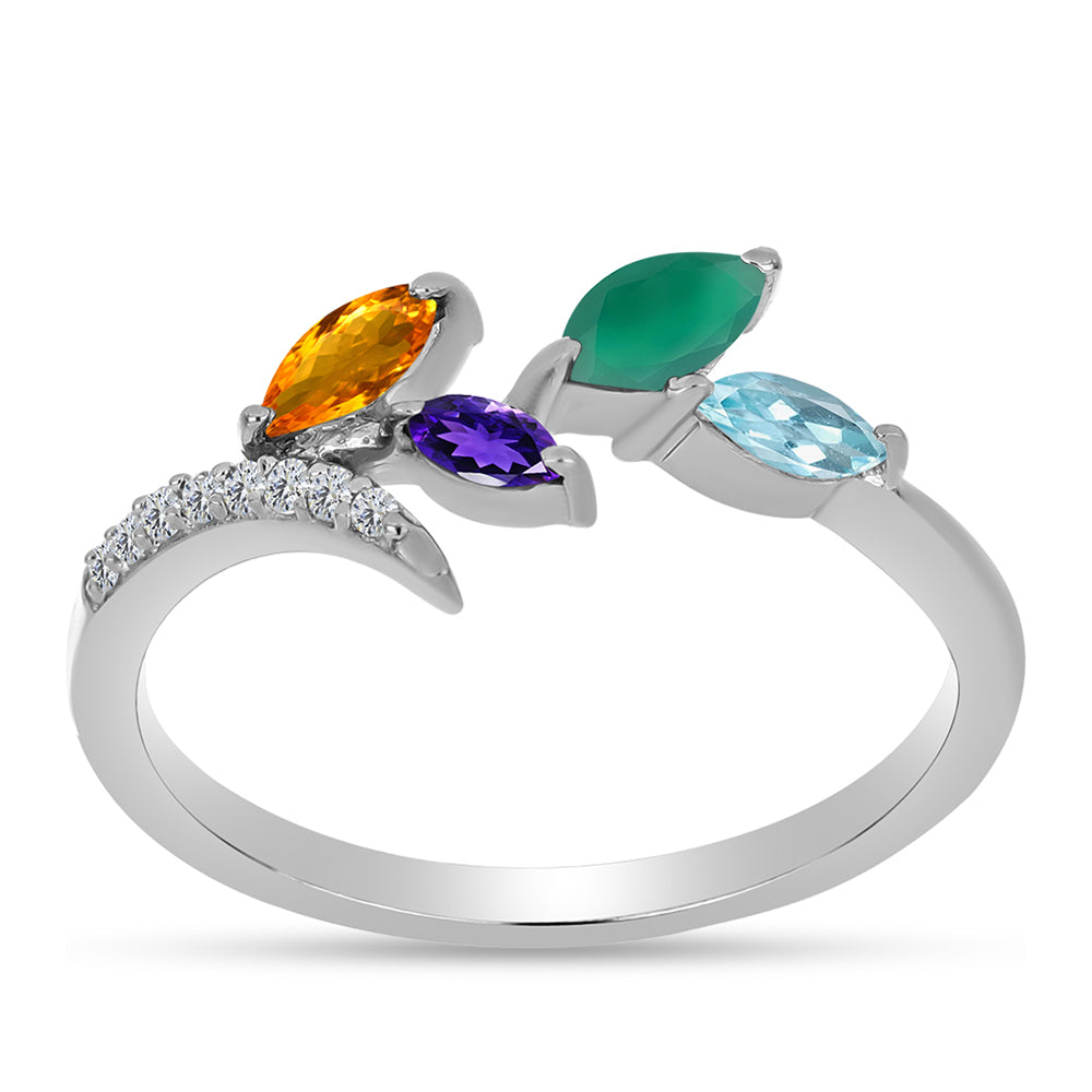 Silberring mit marokkanischem Amethyst und grünem Achat