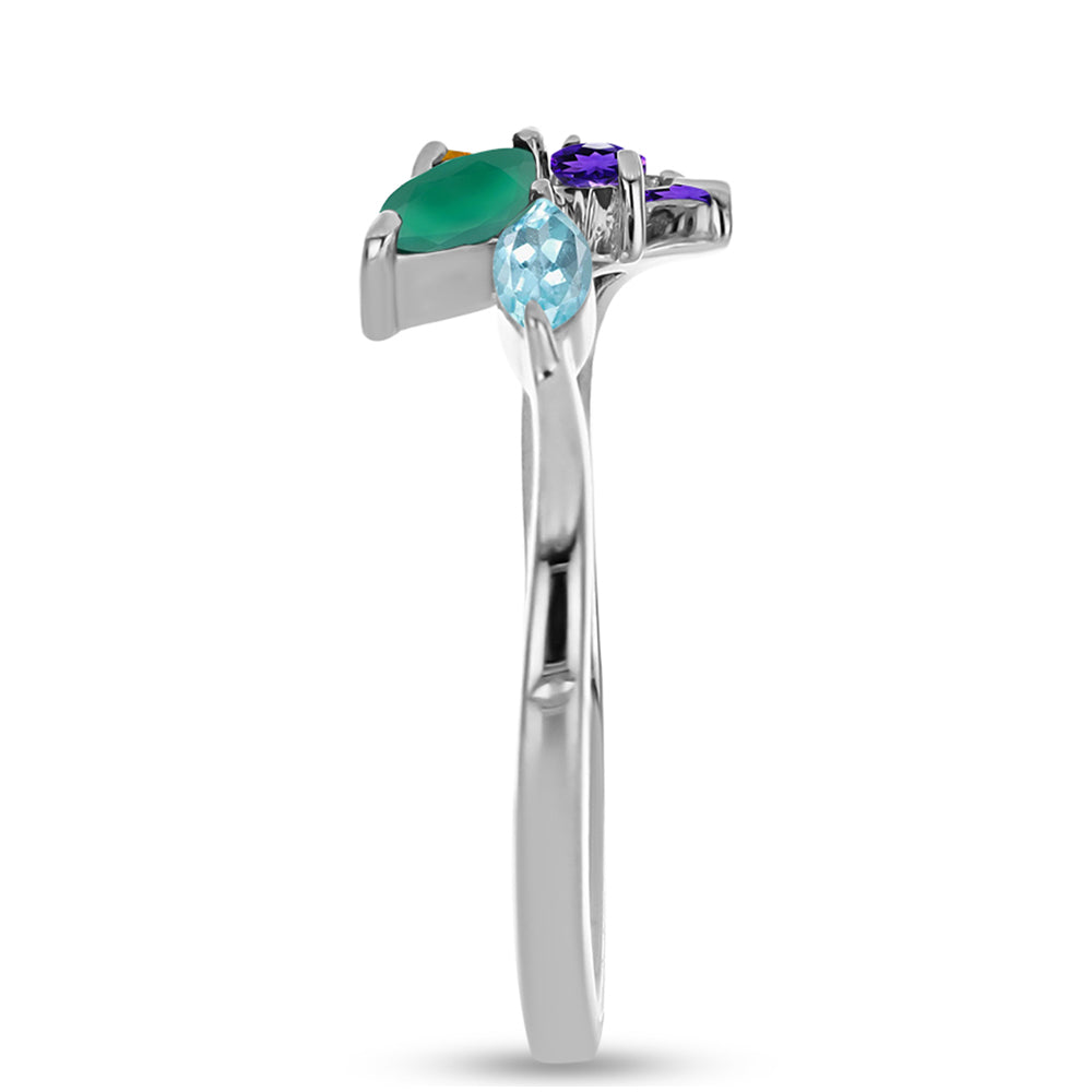 Silberring mit marokkanischem Amethyst und grünem Achat