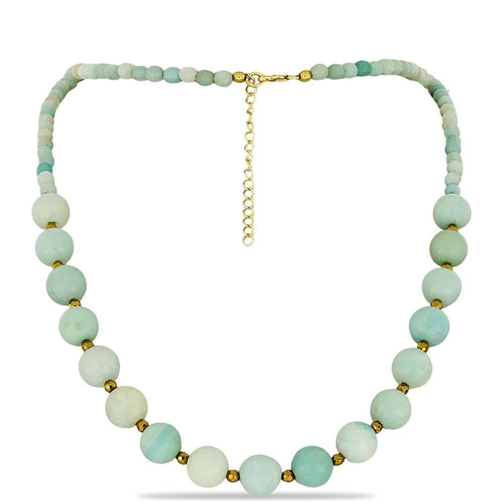 Goldplattierte Silberhalskette mit Amazonit und Hämatit von Cerro Bolívar