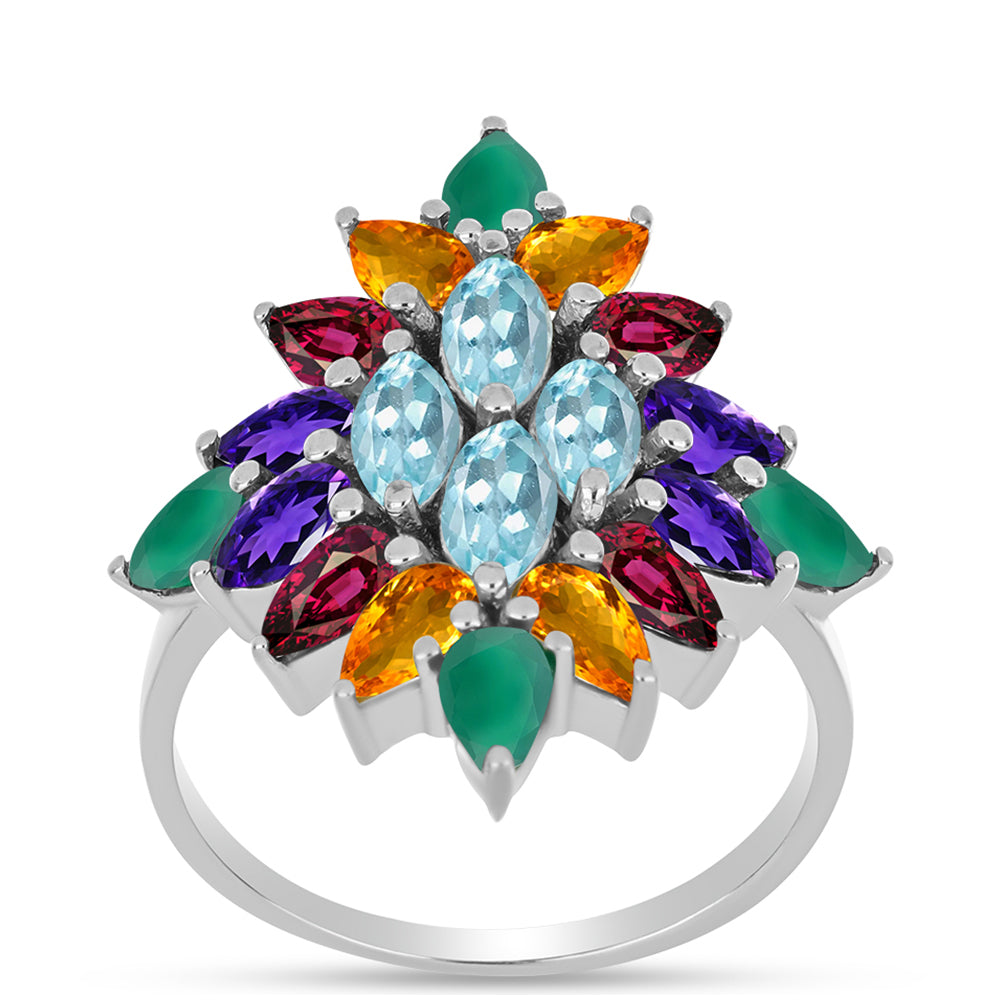 Silberring mit marokkanischem Amethyst und grünem Achat