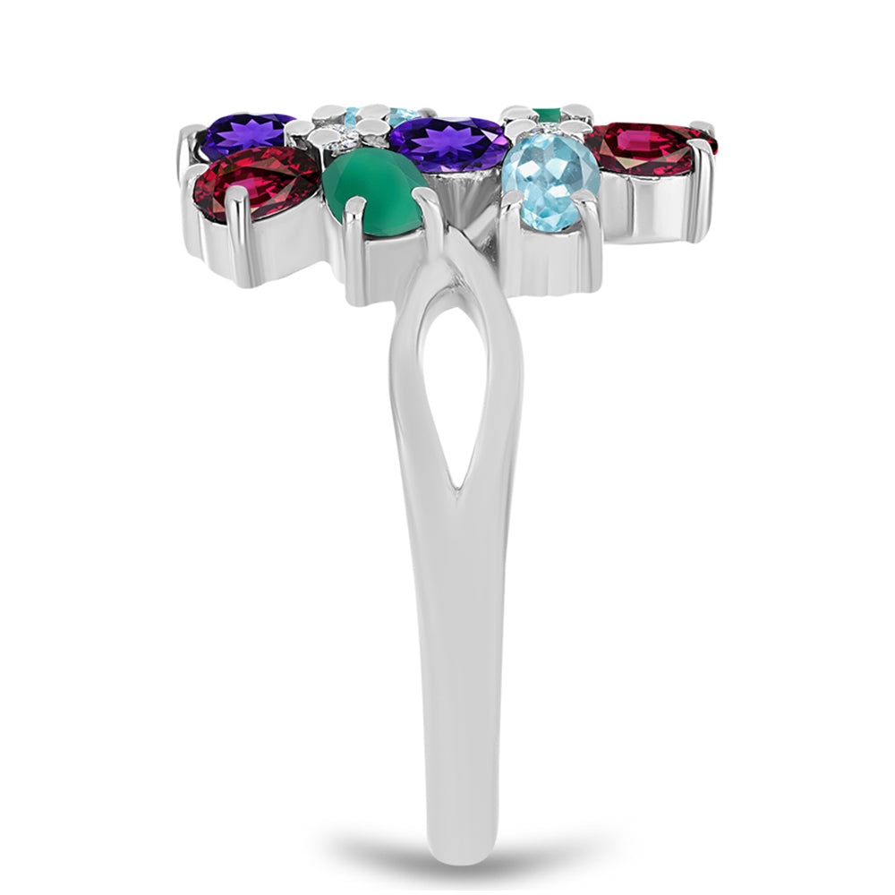 Silberring mit marokkanischem Amethyst und grünem Achat