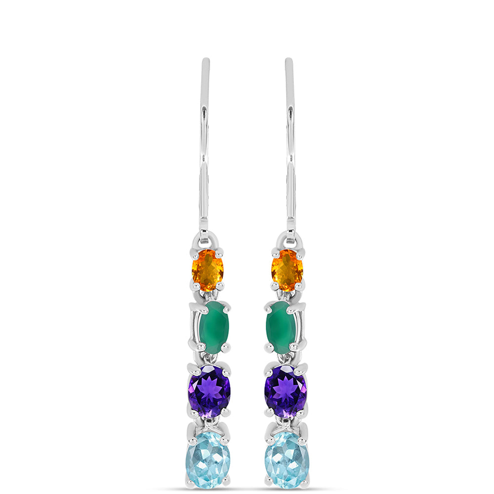 Silberohrringe mit marokkanischem Amethyst und grünem Achat