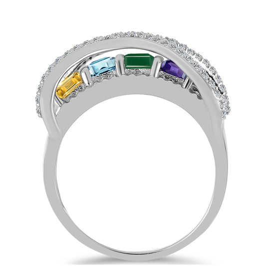 Silberring mit marokkanischem Amethyst und grünem Achat