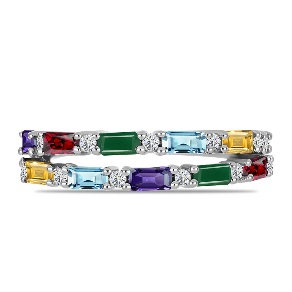 Silberring mit marokkanischem Amethyst und grünem Achat