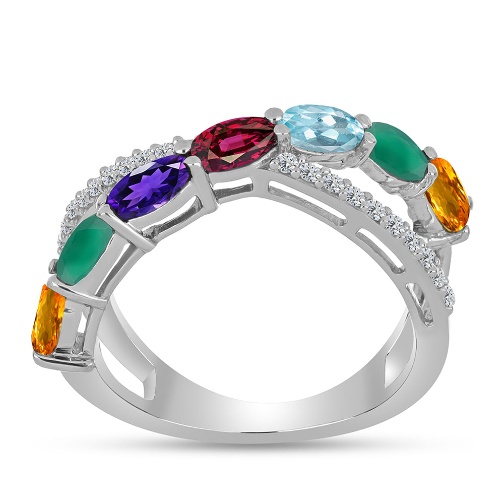 Silberring mit marokkanischem Amethyst und grünem Achat