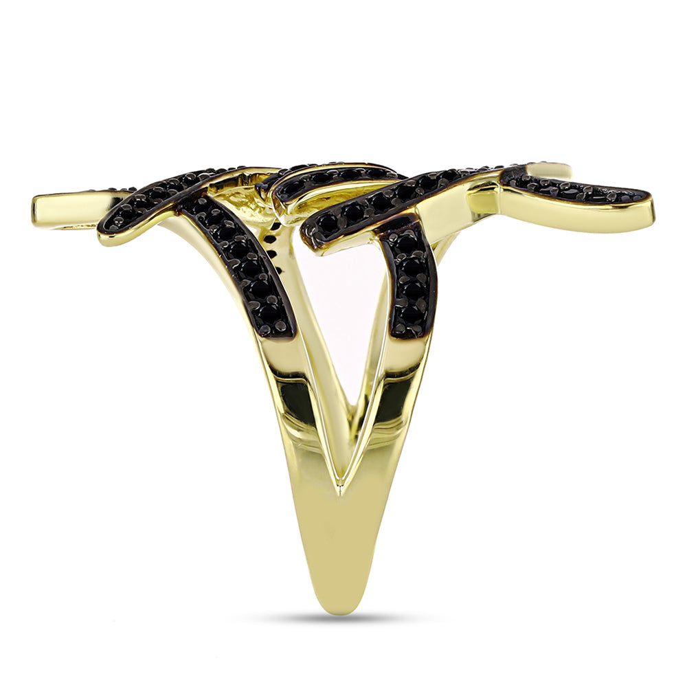 Goldplattierter Silberring mit schwarzem Spinell
