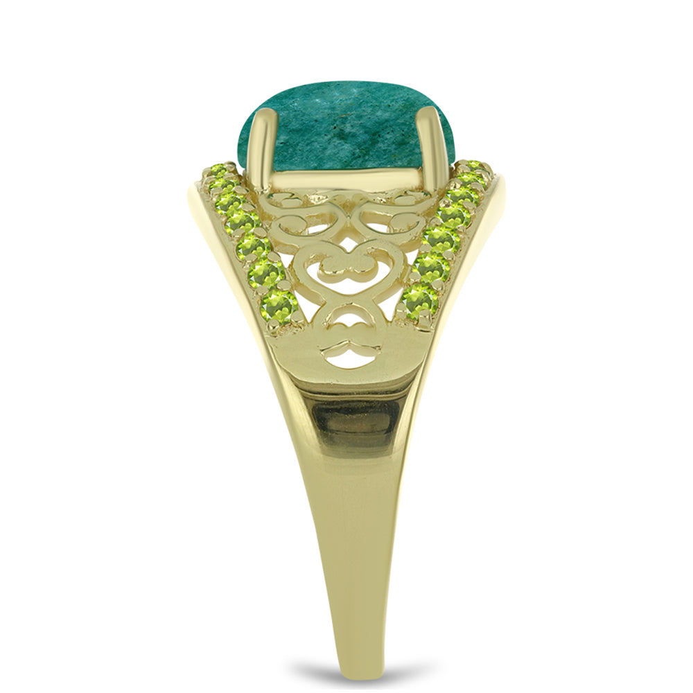 Goldplattierter Silberring mit Amazonit und Peridot aus Changbai