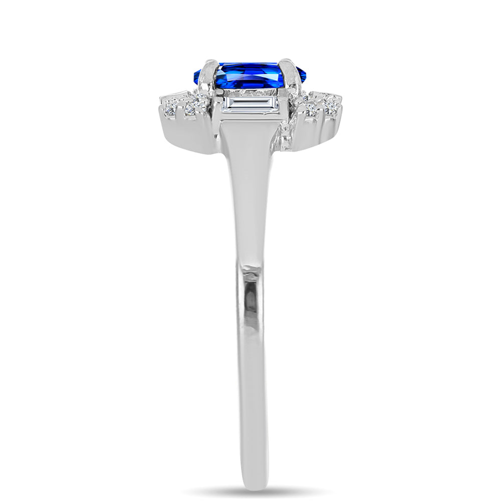 Silberring mit australischem blauem Saphir und weißem Zirkon