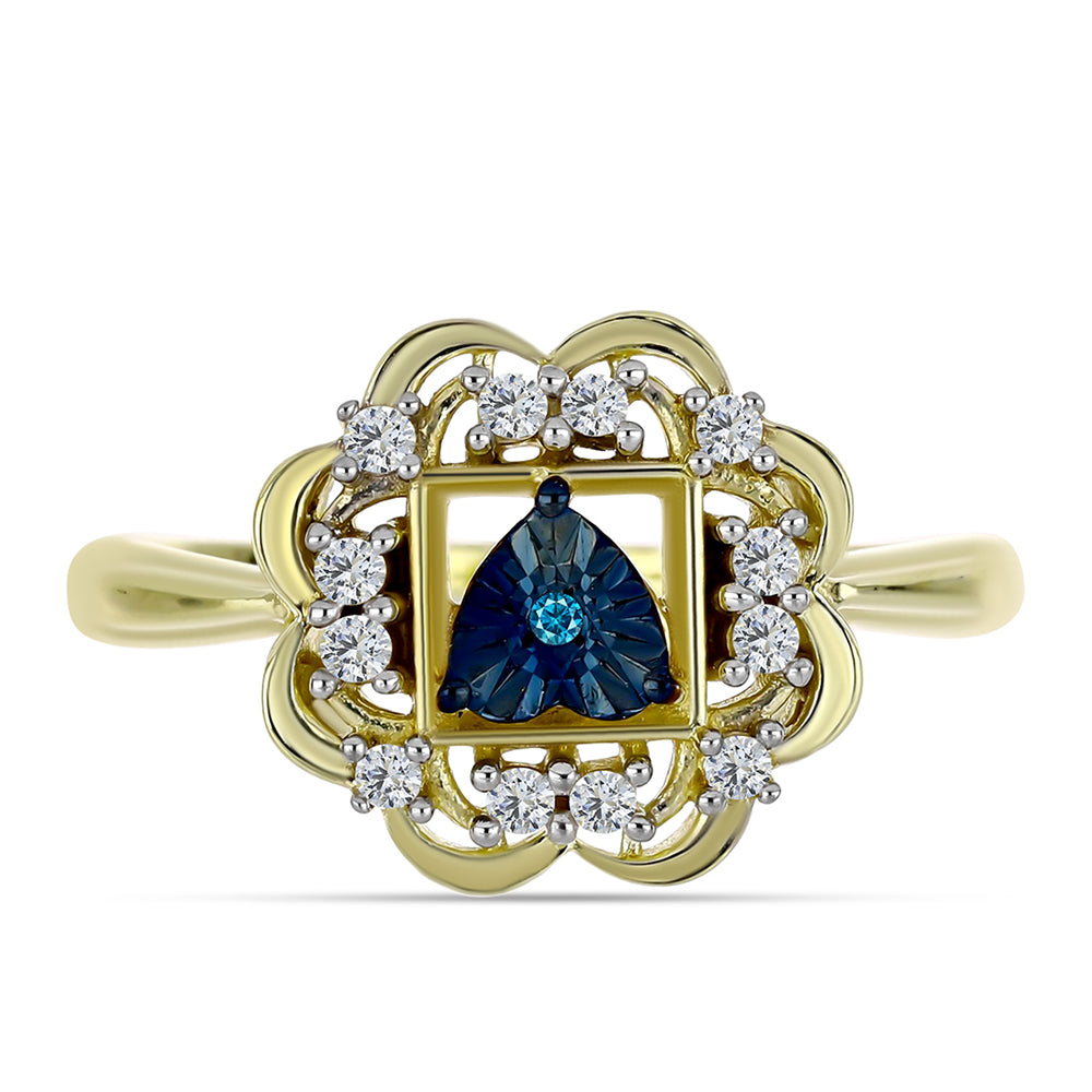 Goldplattierter Silberring mit blauem Diamant und weißem Topas