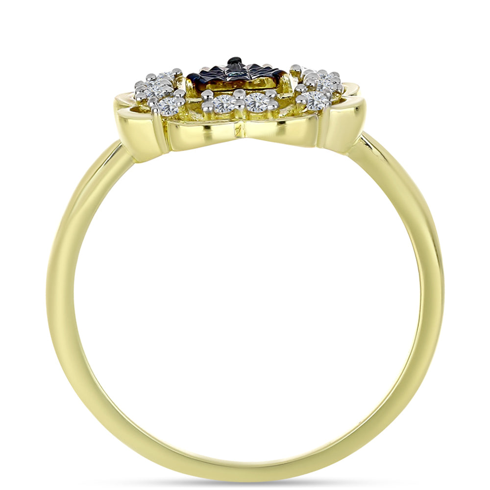 Goldplattierter Silberring mit blauem Diamant und weißem Topas