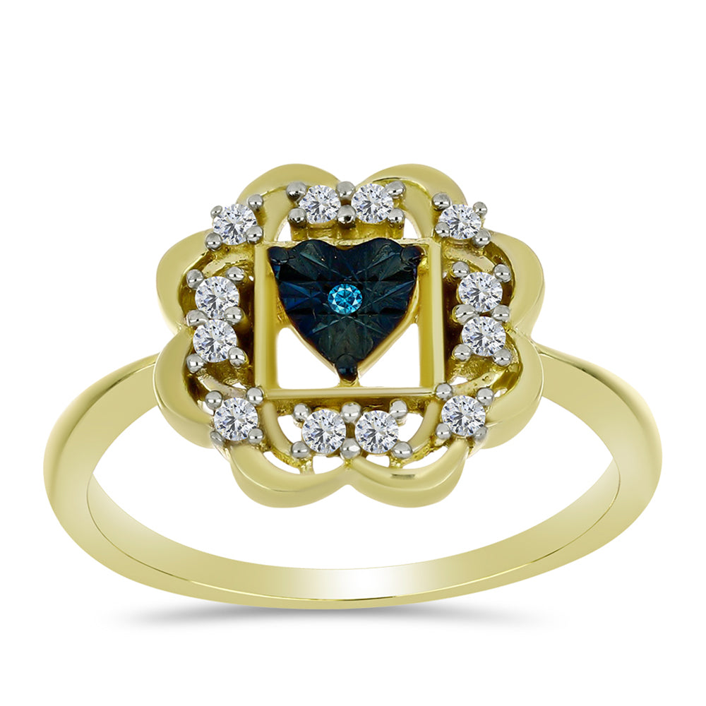 Goldplattierter Silberring mit blauem Diamant und weißem Topas