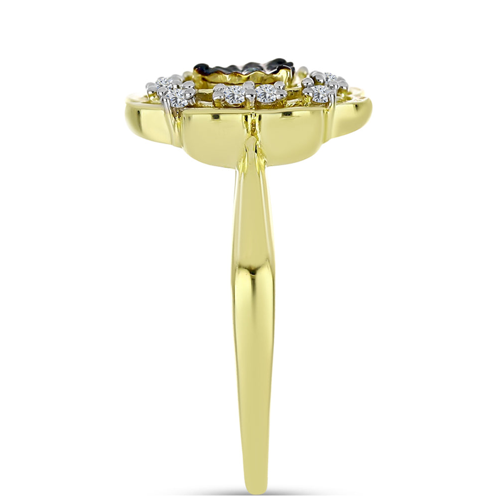 Goldplattierter Silberring mit blauem Diamant und weißem Topas