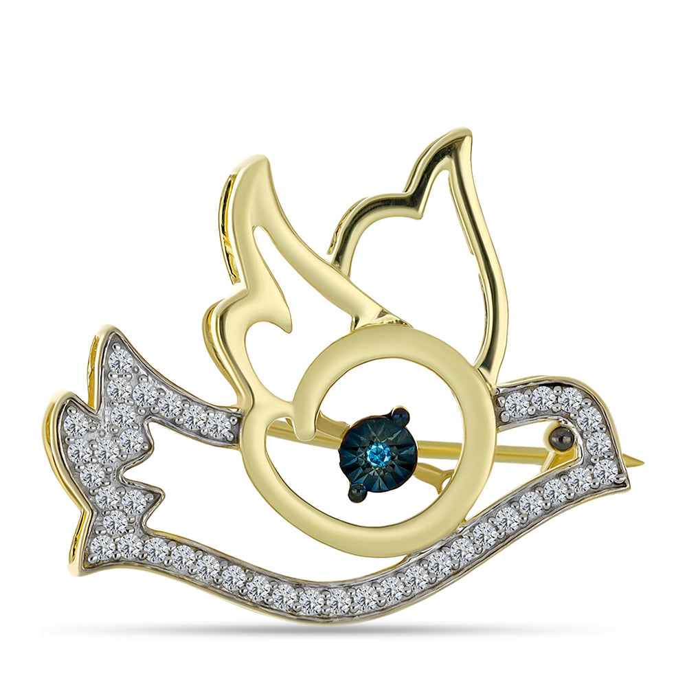 Goldplattierte Silberbrosche mit blauem Diamant und weißem Topas
