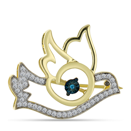 Goldplattierte Silberbrosche mit blauem Diamant und weißem Topas