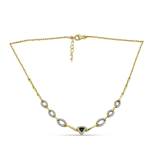 Goldplattierte Silberhalskette mit blauem Diamant und weißem Topas