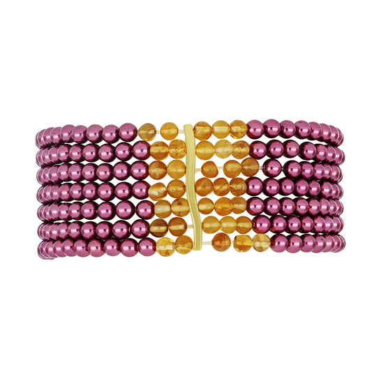 Goldplattiertes Silberarmband mit lilafarbener Süßwasserperle und Zitrin aus dem Ural