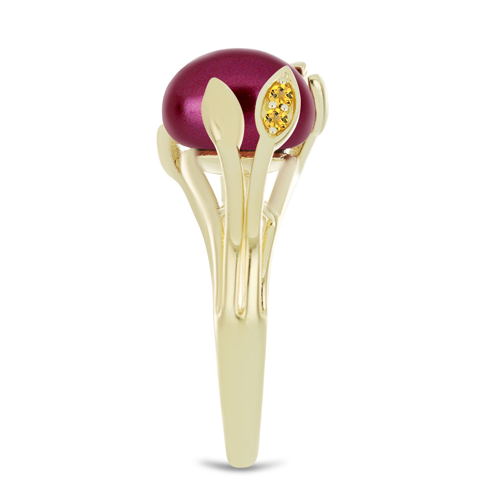 Goldplattierter Silberring mit lilafarbener Süßwasserperle und Zitrin aus dem Ural