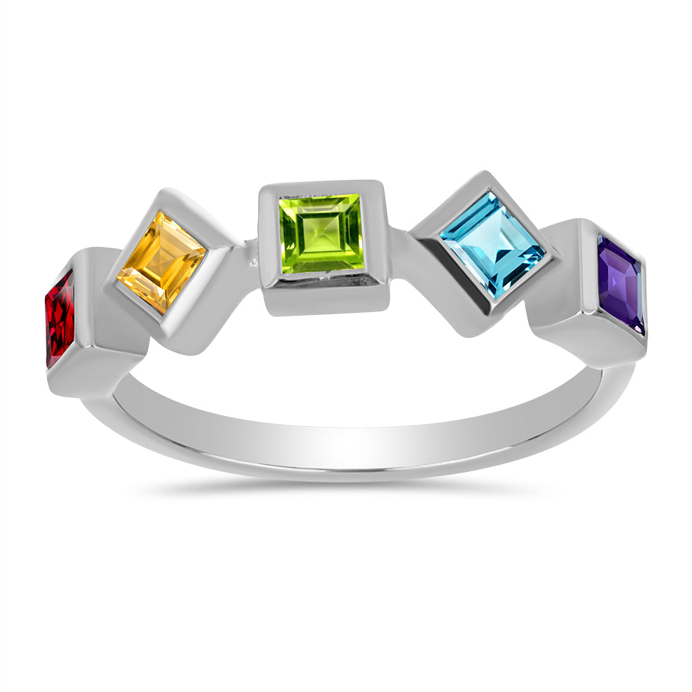 Silberring mit marokkanischem Amethyst und Peridot aus Changbai