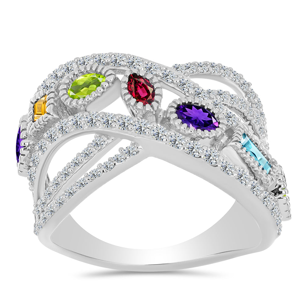 Silberring mit marokkanischem Amethyst und Peridot aus Changbai