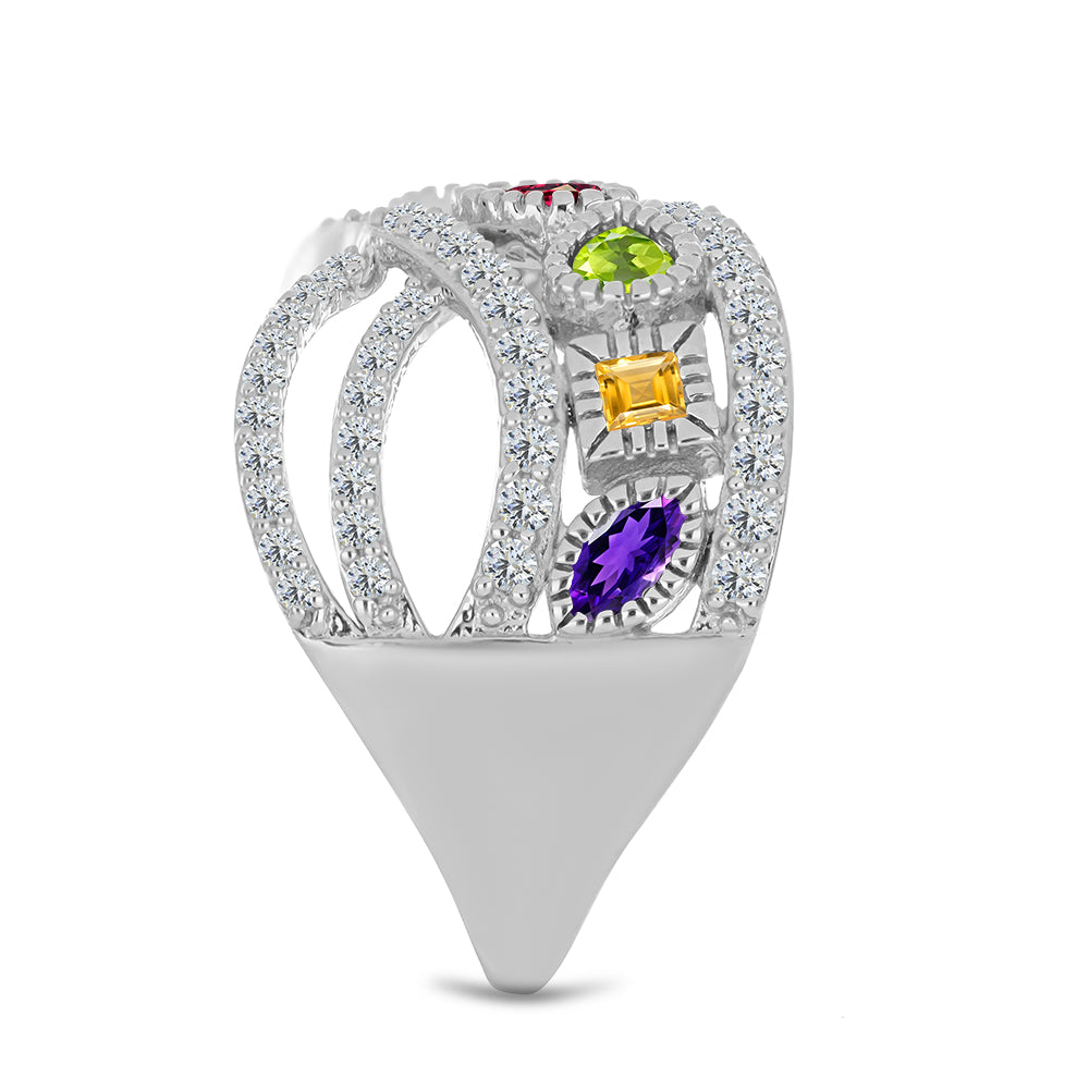 Silberring mit marokkanischem Amethyst und Peridot aus Changbai